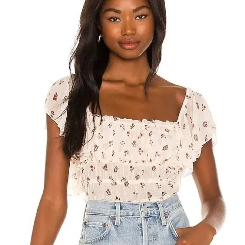 FREE PEOPLE  Juliet Printed Bodysuit cream - Ivory Combo size S
